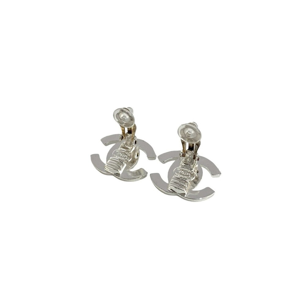 CHANEL Authentic Silver Logo Earrings - Picture 7 of 7